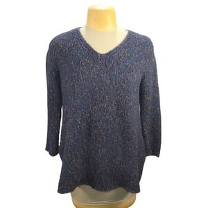 Habitat Clothes To Live In Blue Confetti Knit V-Neck Sweater Men Medium Colorful